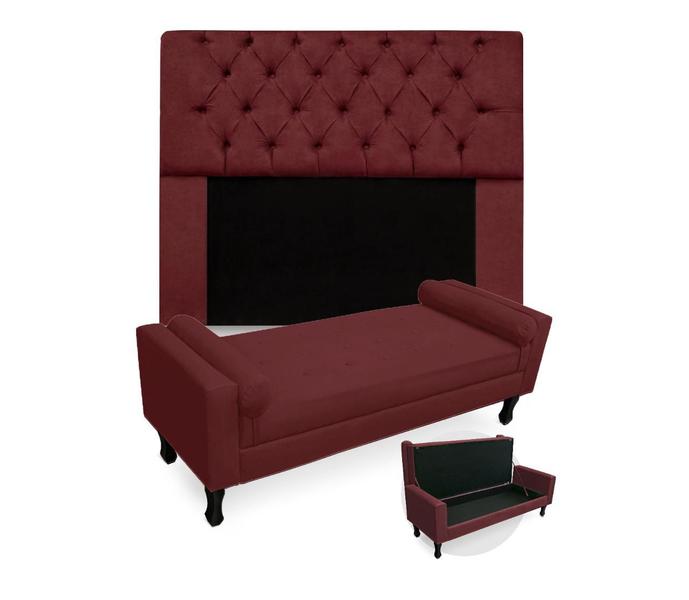 Imagem de Jogo Com Cabeceira Mirage + Recamier Baú Fenix Solteiro 90 cm Suede Vermelho Bordo - LM DECOR