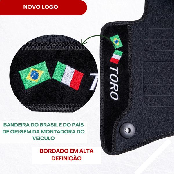 Imagem de Jogo Completo De Tapetes Específicos Para Fiat Toro Emborrachado Preto Bordado Premium