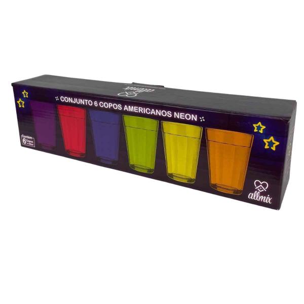 Imagem de Jogo Conjunto 6 Copos Americanos Neon 190mL Vidro Nadir Figueiredo Coloridos Diversas Cores Vivas 