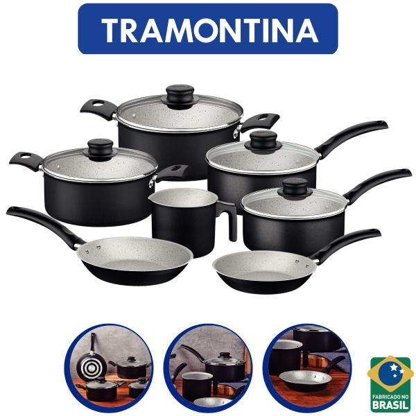 Jogo Conjunto de Panela Tramontina Antiaderentes 7 peças com Frigideira Alumínio Jogo Conjunto de Panela Tramontina Antiaderentes 7 peças com Frigideira Alumínio