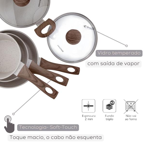 Imagem de Jogo Conjunto De Panelas 10 Peças Premium Indução Revestimento Cerâmico Com Utensílios Frigideira Antiaderentes