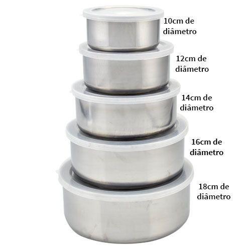 Imagem de Jogo Conjunto De Potes E Tigelas De Inox Todos Com Tampas Plásticas Ideal Para Armazenar Alimentos - AG9950