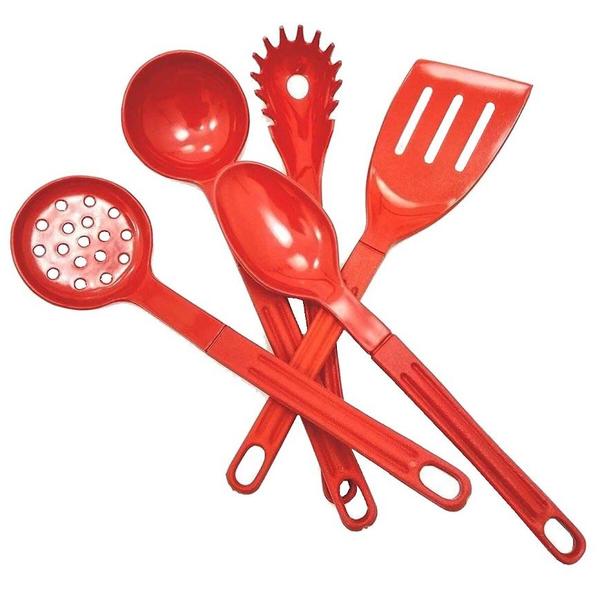 Imagem de Jogo Conjunto De Talheres Nylon Utensílios Vermelho 5 Peças