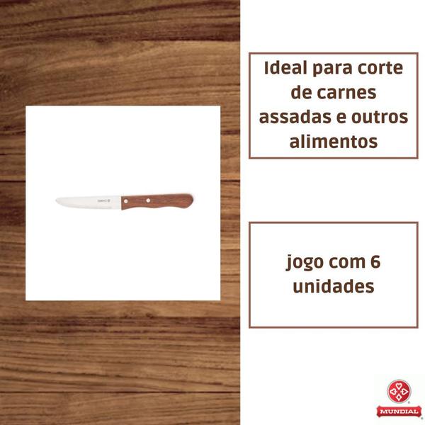 Imagem de Jogo conjunto facas churrasco inox 6 pçs wood mundial