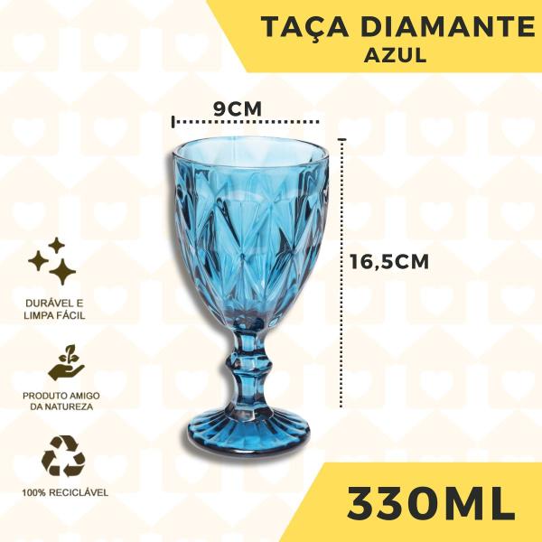 Imagem de Jogo Copo Taça Vidro Diamante Azul Para Agua 300ml - 4Un