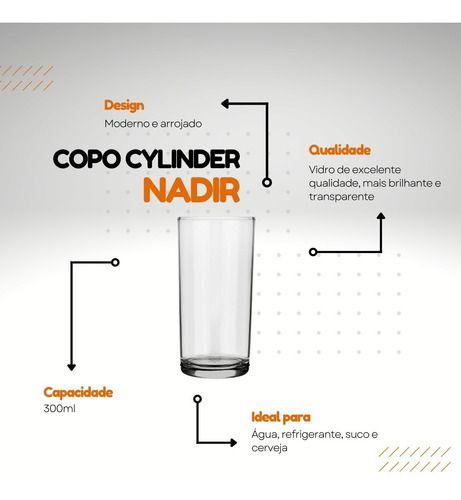 Imagem de Jogo Copos Vidro Suco Agua Cylinder 300 Ml Nadir 12 Unid