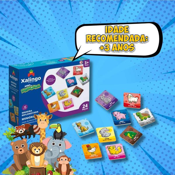 Imagem de Jogo da Memória Animais com 24 Peças Brinquedo Educativo Xalingo - 50765