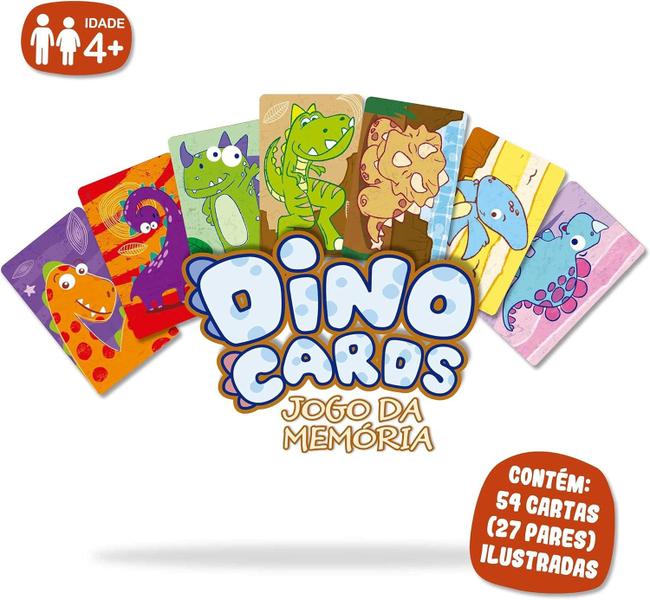 Imagem de Jogo Da Memoria Dino Cards 54 Cartas Colorido Infantil - Pais e Filhos - Criança Menino Menina