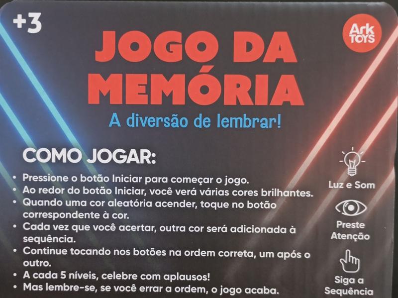 Imagem de Jogo Da Memoria Eletrônico Cabe Na Mão Luz Som Gênio