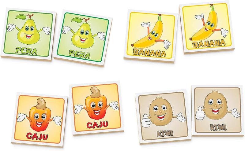 Imagem de Jogo da Memória Frutas 30 Peças Educativo Alfabetização Madeira Infantil Junges Diversão 4x4cm