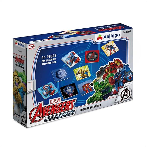 Imagem de Jogo Da Memória Infantil Avengers Mech Strike Raciocínio e Memorização 24 Peças +3 Anos Brinquedo Xalingo - 53987