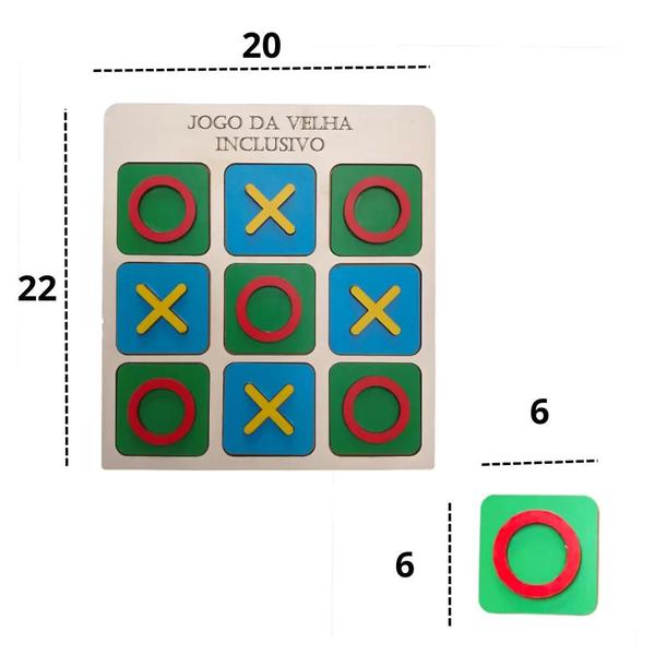 Imagem de Jogo Da Velha Brinquedo adaptado de Madeira Para Deficientes Visuais Tatil Inclusão tabuleiro