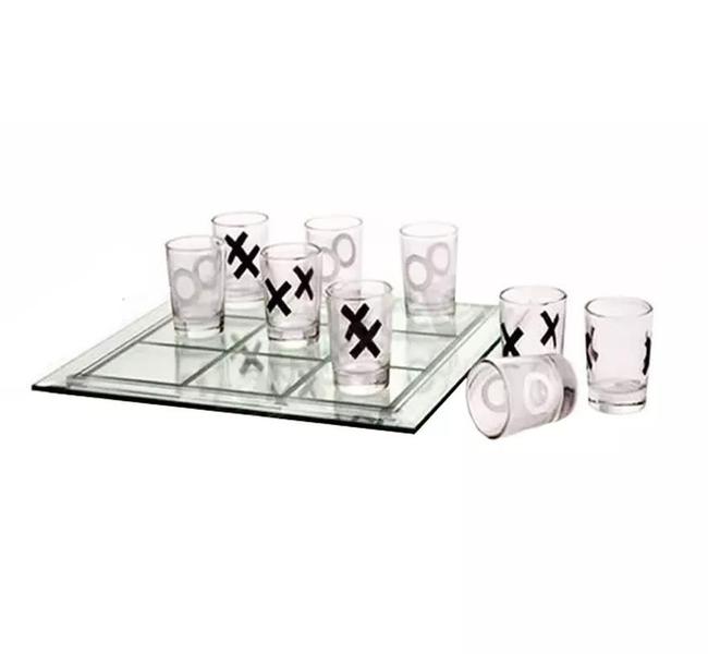 Imagem de Jogo Da Velha Shot Drink Em Vidro Com 8 Copos Pequen 13x13cm