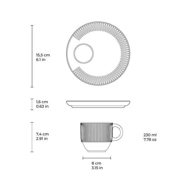 Imagem de Jogo de 06 Xícaras de Chá e Café Linhas Latte 230 ml Off White Porto Brasil