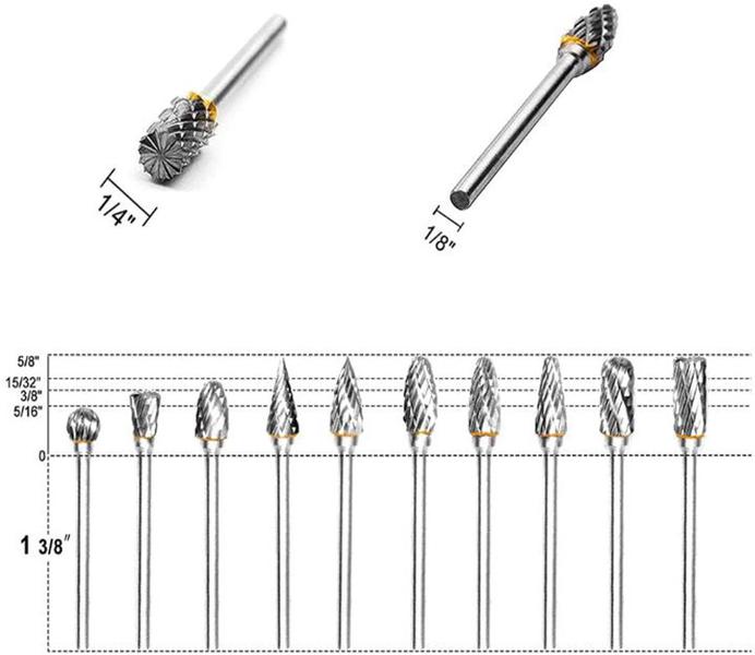 Imagem de Jogo de 10 Fresa Metal Duro Tungstenio Gravação Mini Retifica Dremel