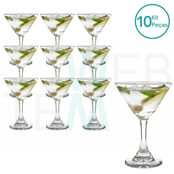 Imagem de Jogo de 10 Taças de Martini de Vidro 274ml para Drinks ou Sobremesas Resistentes Para Festas, Mesa Posta Elegante e Sustentável, Bares e Restaurantes