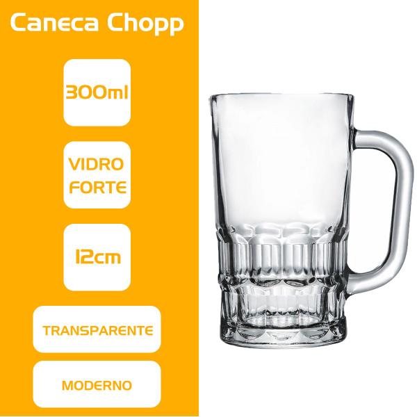 Imagem de Jogo De 12 Canecas Chopp Vidro Copos Cerveja Festa 300ml