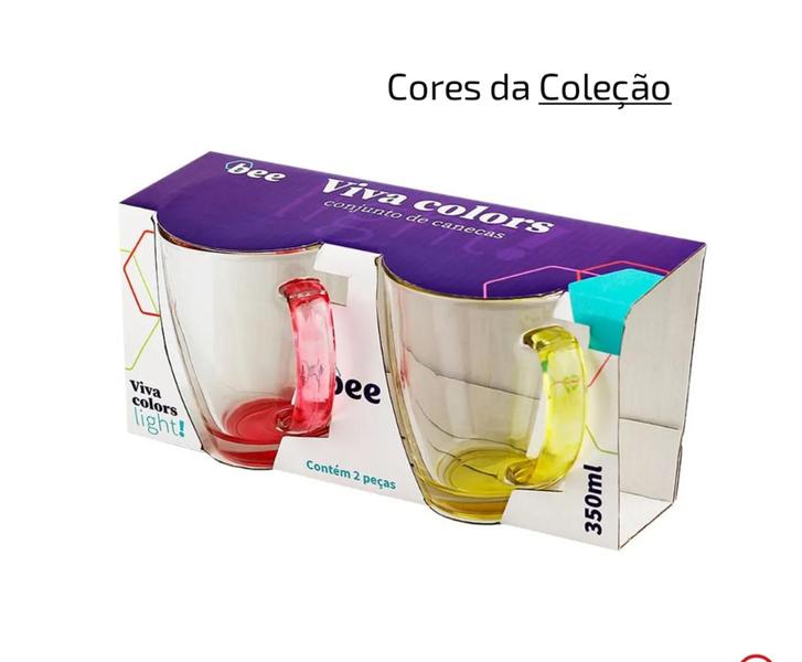 Imagem de Jogo de 2 Canecas de vidro coloridas 350 ml