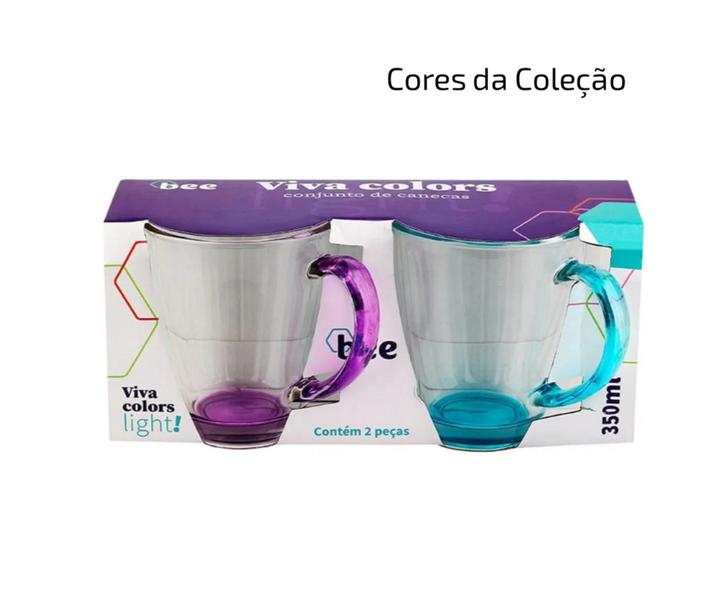 Imagem de Jogo de 2 Canecas de vidro coloridas 350 ml