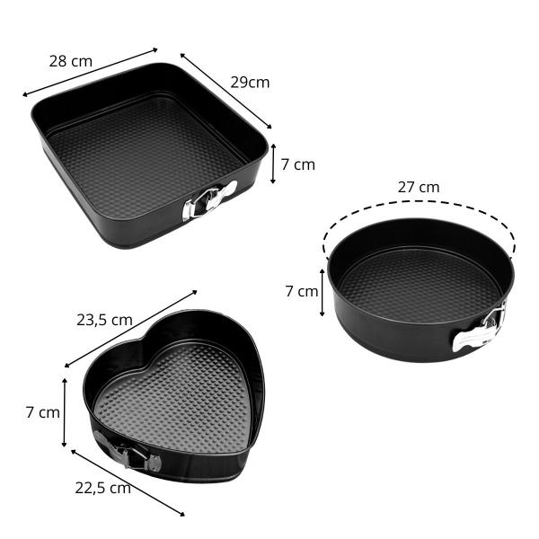 Imagem de Jogo de 3 Formas com Fundo Removível em Aço Antiaderente para Bolos e Tortas - Wp Connect