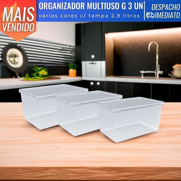 Imagem de Jogo De 3 Potes Organizadores Com Tampa Multiuso Porta Mantimentos Cozinha 2,9L UZ