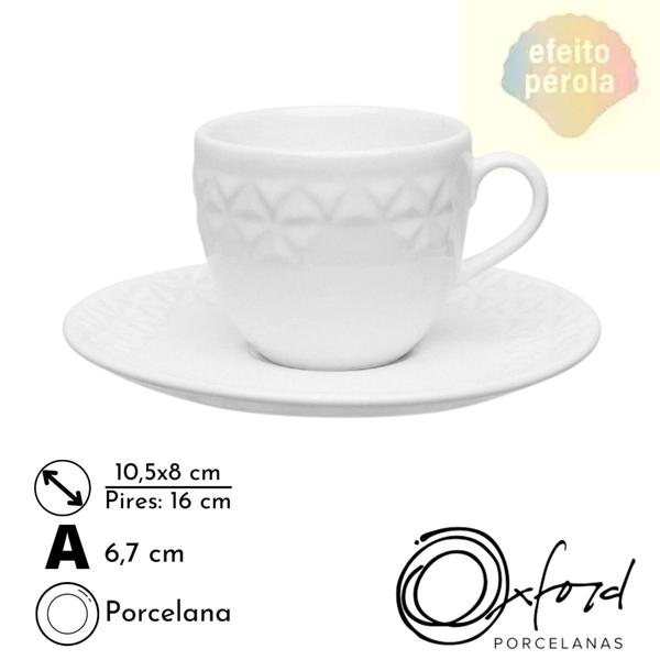 Imagem de Jogo de 3 xícaras grandes de cha 200 ml com pires porcelana mia pérola oxford