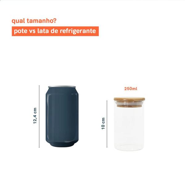 Imagem de Jogo de 5 potes herméticos de vidro tampa de bambu - 250 ml