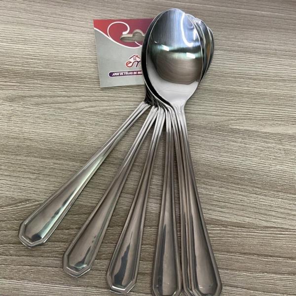 Imagem de Jogo de 6 Colheres de Sopa toda Inox Silver 6 Peças  - REF 12763 - Colher de Sopa