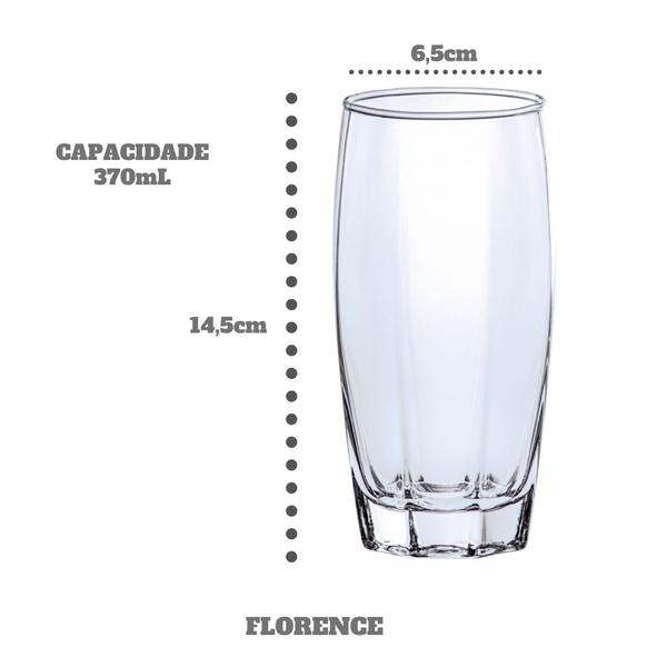 Imagem de Jogo De 6 Copos Vidro 370ml Florence Luxo Transparente