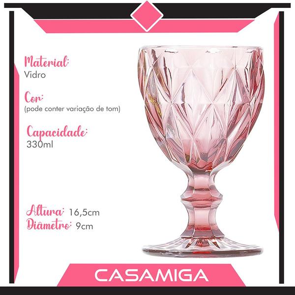 Imagem de Jogo de 6 Taças Água Diamante Rosa 330 ml