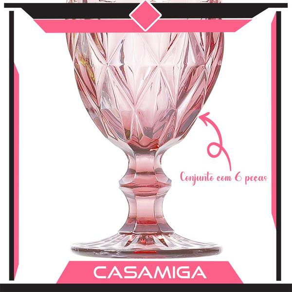 Imagem de Jogo de 6 Taças Água Diamante Rosa 330 ml