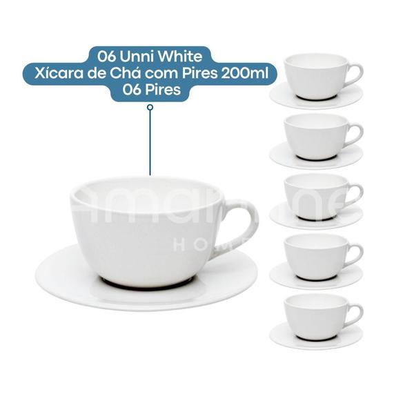 Jogo De 6 Xícaras De Chá Café Com Pires 200ml Unni White Oxford Imagem de Jogo De 6 Xícaras De Chá Café Com Pires 200ml Unni White Oxford