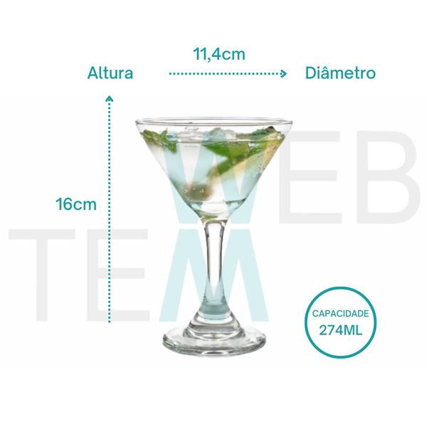 Imagem de Jogo de 8 Taças de Martini de Vidro 274ml para Drinks ou Sobremesas Resistentes Para Festas, Mesa Posta Elegante e Sustentável, Bares e Restaurantes