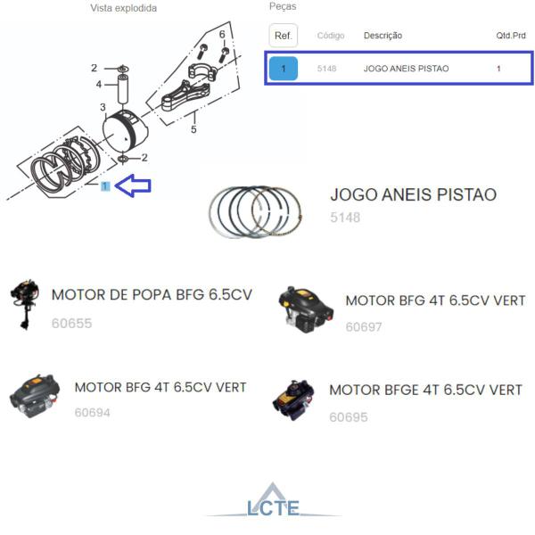 Imagem de Jogo De Anéis Para Motor BFG 7.0hp Master Buffalo 5148