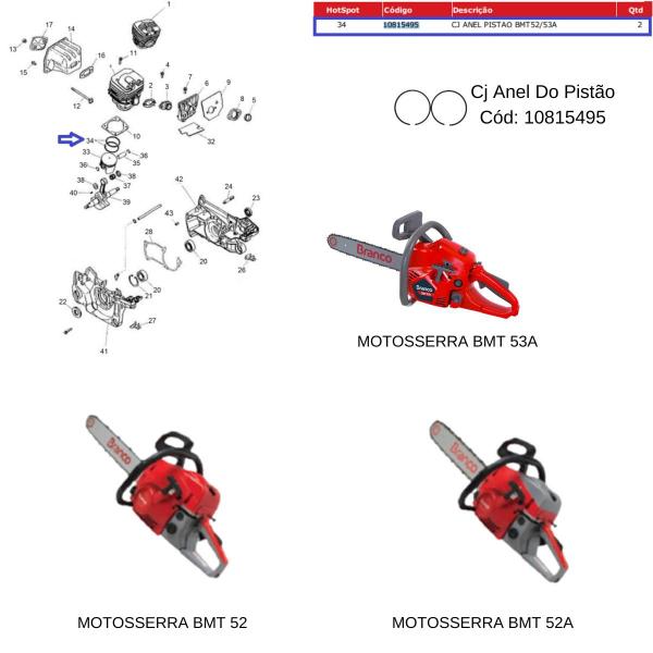 Imagem de Jogo De Anéis Pistão P/ Motosserra BMT 52A Branco Original