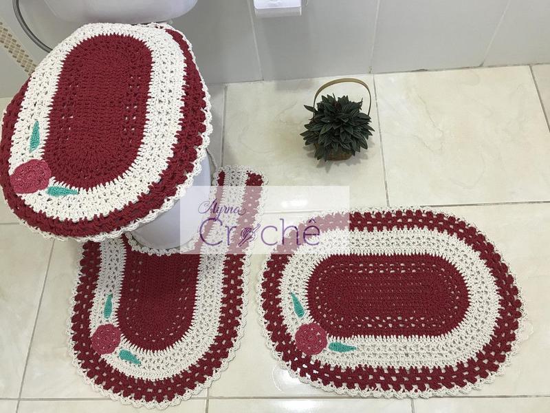Jogo de Banheiro Crochê Mesclado com Aplicação - Myrna Crochê Imagem de Jogo de Banheiro Crochê Mesclado com Aplicação