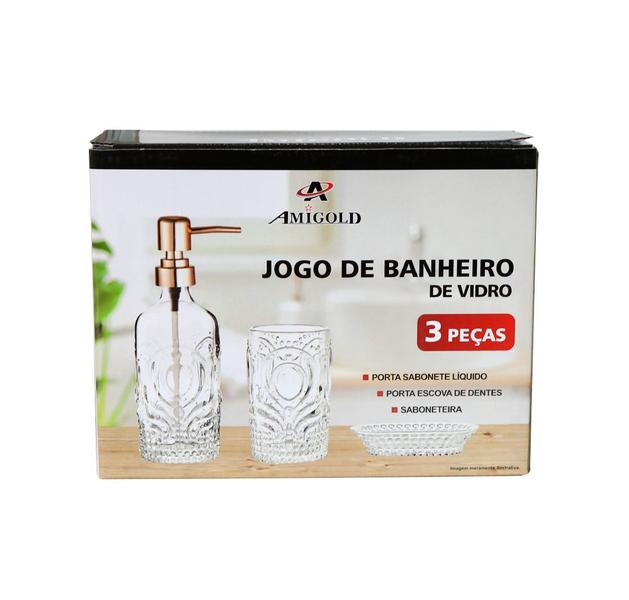 Imagem de Jogo de banheiro de vidro em alto relêvo com 3 peças 400 ml