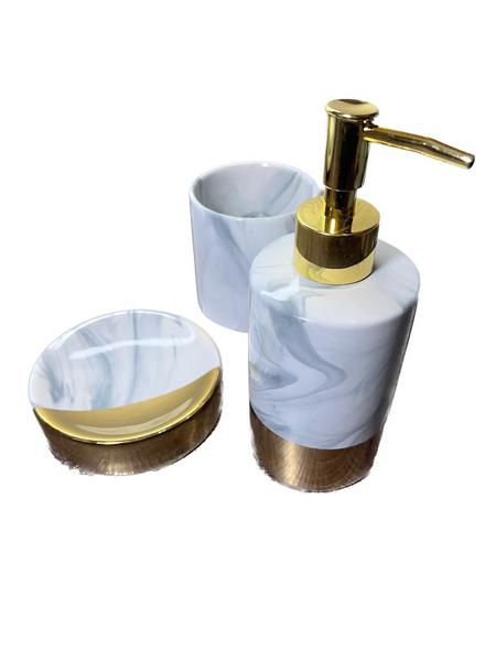 Imagem de Jogo de Banheiro kit 3 peças Porcelana Branco/Dourado Gold Linha Premium