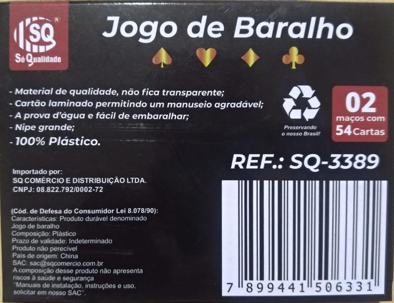 Imagem de Jogo De Baralho Duplo 100% Plástico Sq Lavável 54 Cartas