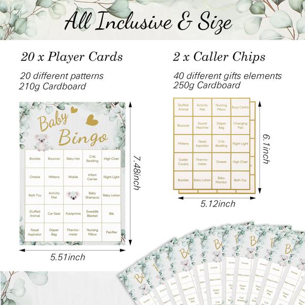 Imagem de Jogo de bingo Baby Shower YIFAM Eucalyptus Foliage para 20 jogadores