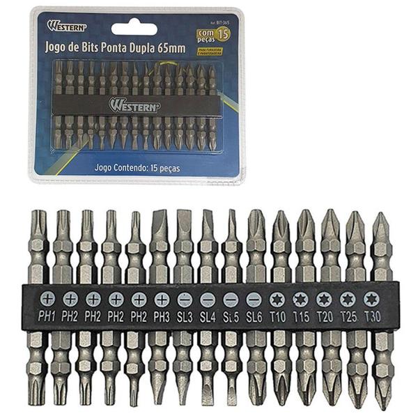 Imagem de Jogo De Bits Para Parafusadeira Com 15 Pontas Dupla 65mm Na - Oem