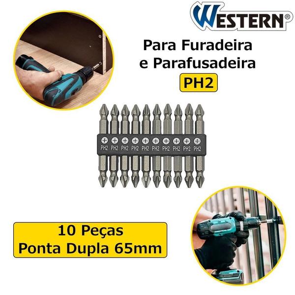 Imagem de Jogo De Bits Parafusadeira Com 10 Pontas Dupla 65Mm Western