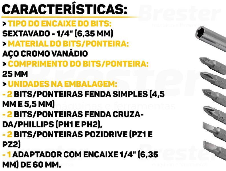 Imagem de Jogo De Bits Ponteiras Encaixe Sextavado Aço Cromo Vanádio P/ Furadeira E Parafusadeira