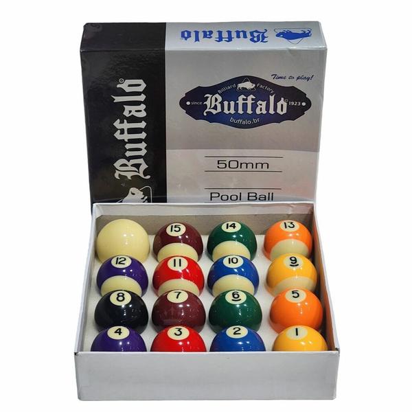 Jogo de Bolas Buffalo Faixadas 50mm Profissional de Bilhar / Sinuca Imagem de Jogo de Bolas Buffalo Faixadas 50mm Profissional de Bilhar / Sinuca