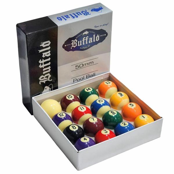 Jogo de Bolas Buffalo Faixadas 50mm Profissional de Bilhar / Sinuca Imagem de Jogo de Bolas Buffalo Faixadas 50mm Profissional de Bilhar / Sinuca