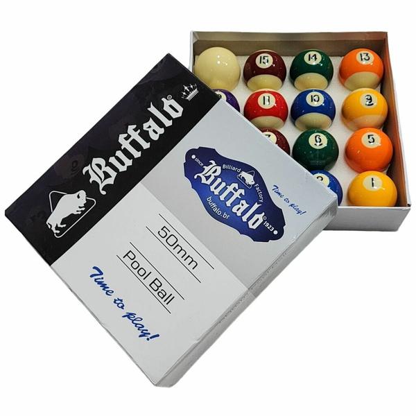 Jogo de Bolas Buffalo Faixadas 50mm Profissional de Bilhar / Sinuca Imagem de Jogo de Bolas Buffalo Faixadas 50mm Profissional de Bilhar / Sinuca