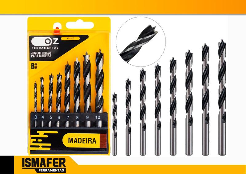 Imagem de Jogo De Brocas Para Madeira Oz Kit Com 8 Peças 3 A 10mm