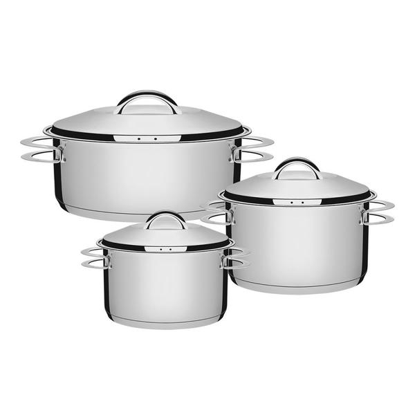 Jogo de Caçarola Funda e Rasa Solar 3 Peças em Aço Inox Fundo Triplo Tramontina Imagem de Jogo de Caçarola Funda e Rasa Solar 3 Peças em Aço Inox Fundo Triplo Tramontina