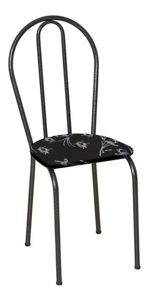 Imagem de Jogo de Cadeiras para Cozinha - Kit com 06 Cadeiras Preto Cromo - Assento Preto Florido - Artefamol