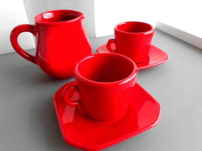 Imagem de Jogo de café Cerâmica 3 peças Vermelho Poá